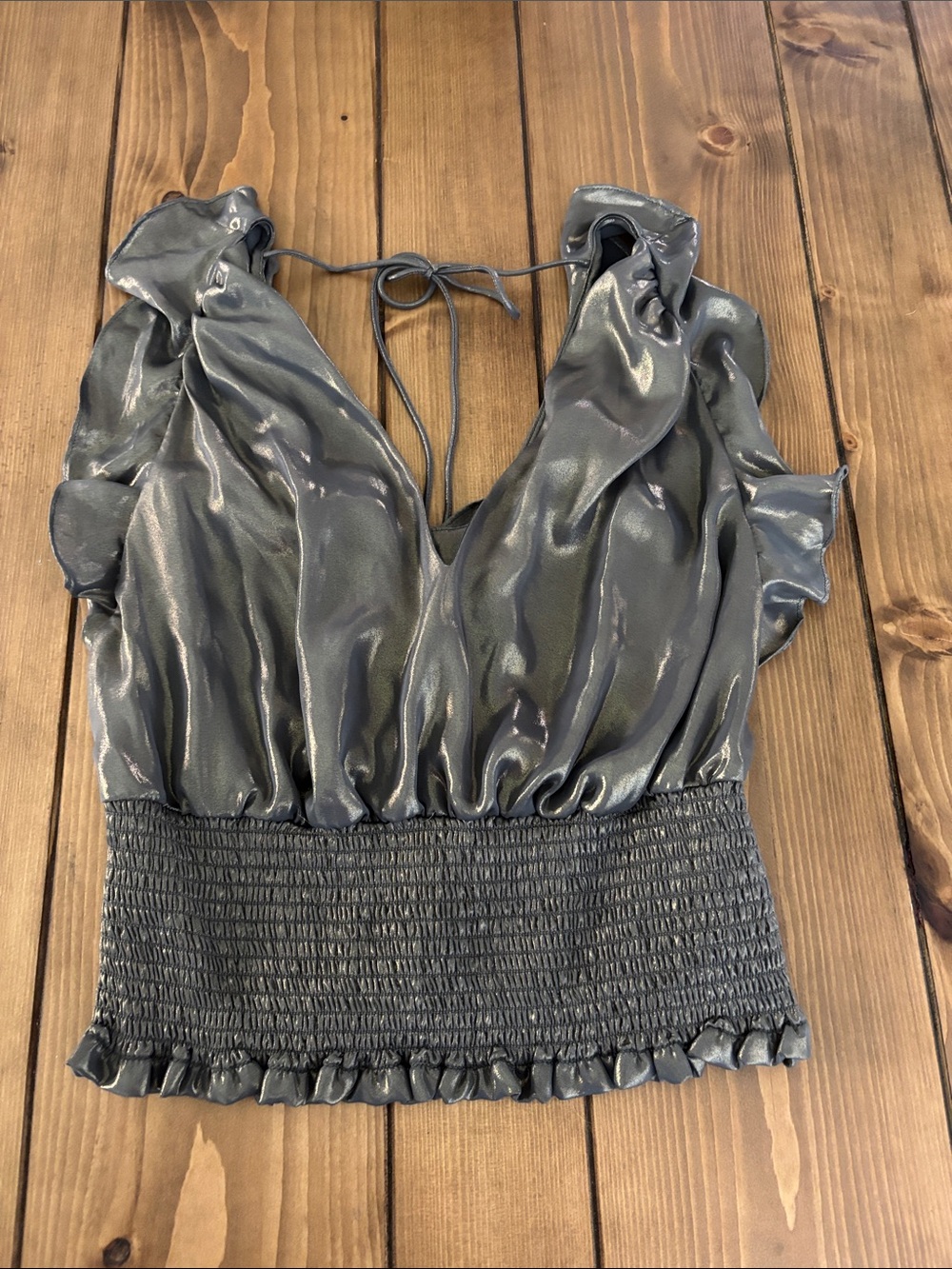 Anthropologie Shine Slate/Bronze Ruffle-Shoulder Camisole